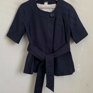 J. Crew belted short sleeve lined jacket blazer top navy 2